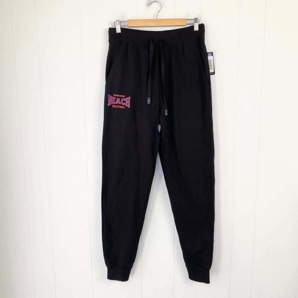 BSN Sports Mens Fleece Jogger Pants Black Horizon Beach Volleyball Size Med